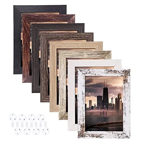 Picture Frames Set of 8, Rustic Picture Frames Multi Wood Pattern, HD 4x6