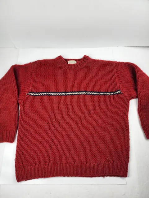 J. Crew Vintage Handknit 100% Wool Chunky Cable Knit Red Sweater Size S Small