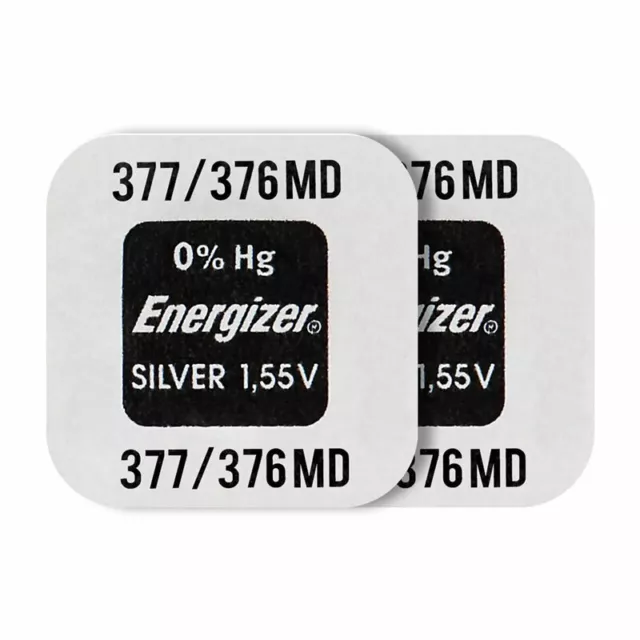 2 x Energizer 377 376 batteries Silver Oxide 1.55V SR66 SR626SW Watch