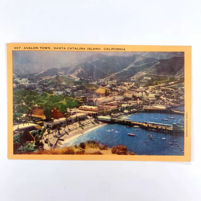 Postcard California Santa Catalina CA Avalon Aerial View 1940s Unposted Linen