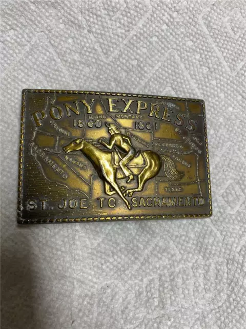 Vintage Pony Express Brass Belt Buckle, St. Joe To Sacramento