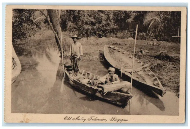 c1940's Boating of Old Malay Fishermen Singapore Unposted Antique Postcard