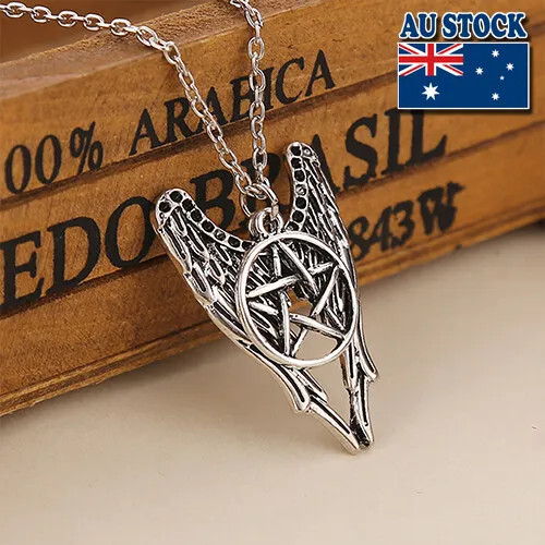 Supernatural Castiel Angel Wings Pentagram Pendant Necklace Cosplay