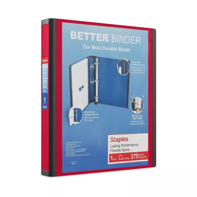 Staples Better 1-Inch D 3-Ring View Binder Red (18370) 807722