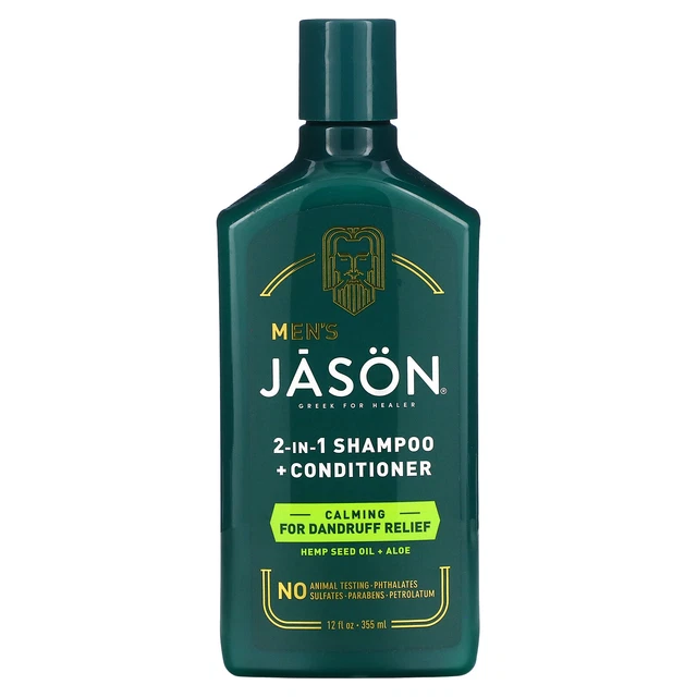 Jason Natural, Men's, 2-In-1 Shampoo + Conditioner, For Dandruff Relief, Hemp