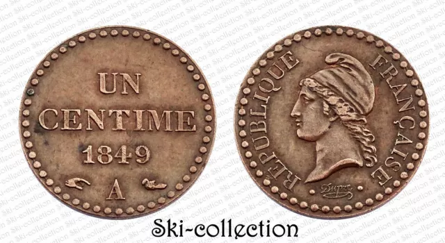 1 Centime 1849 A. Dupré. II° République. France. Bronze. Qualité!