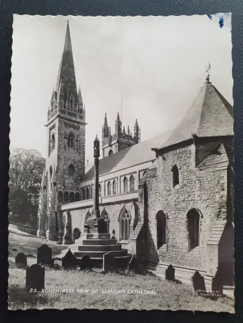 Unposted Vintage B&W RP Postcard - SW View of Llandaff Cathedral, Cardiff  (s)