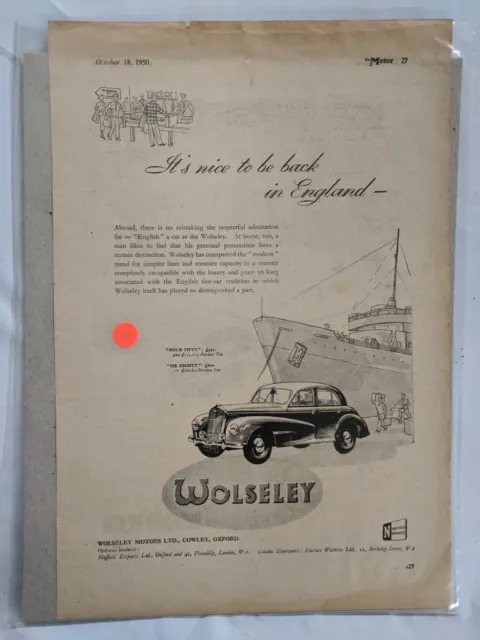 Vintage Print Ad  Wolseley  1950 M230