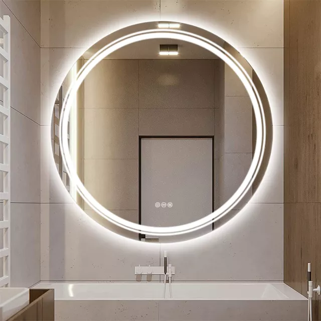 Large Round LED Bathroom Mirror w/Lights Anti-fog Vanity Makeup Mirror 600/800mm