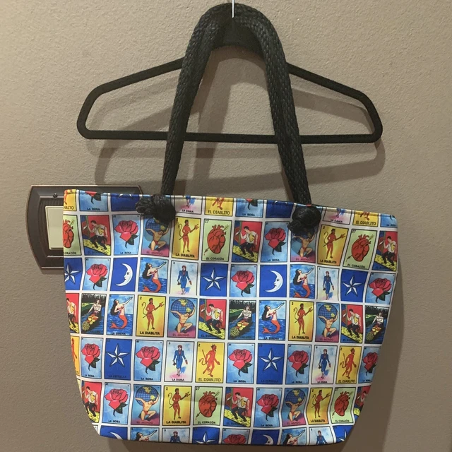 Large Mexican Loteria Characters Bingo Beach Tote Shoulder Bag Purse