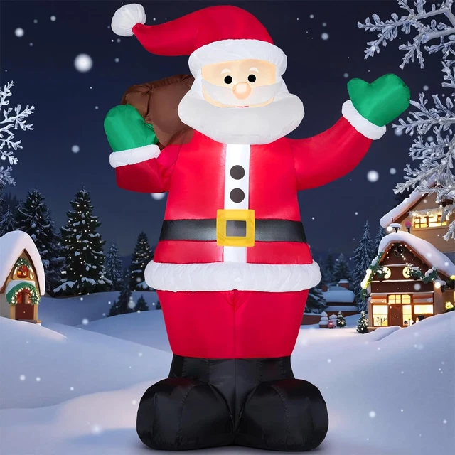 300 cm Babbo Natale Gonfiabile con Soffiatore a Luce LED, Gigante Figura di Babbo Natale con Confezione Regalo, IP44 Resistente alle Intemperie Deco luminosa per Prato Cortile all'Aperto Giardino