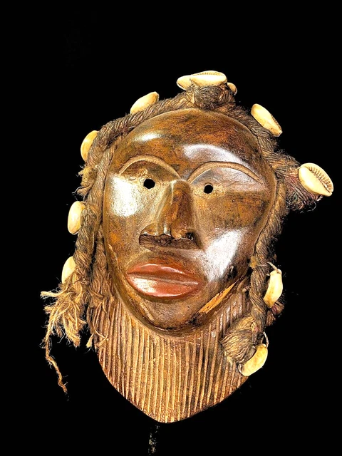 African Tribal Face Mask Wood Hand Carved Vintage Wall Hanging Dan Mask -6610