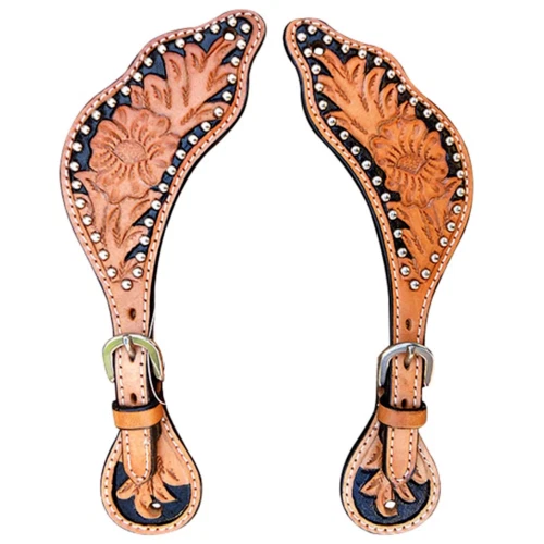 Western Leather Spur Straps Hand Floral Tan Hand Paint