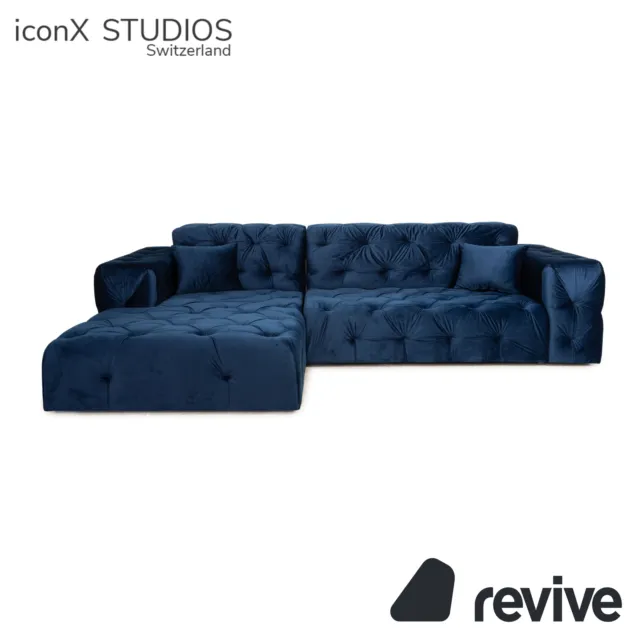 Iconx Studios Venus Velvet Fabric Corner Sofa Blue Recamiere on the Left
