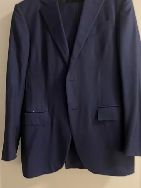 Ermenegildo Zegna Blue Navy Suit 38R 48R Herringbone