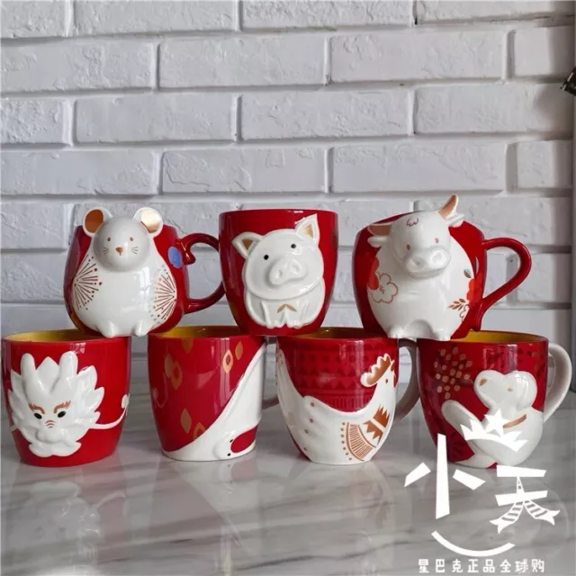 NEW Starbucks Chinese New Year Of Rat Ox Animal Cup Red Mouse Zodiac Relief Mugs