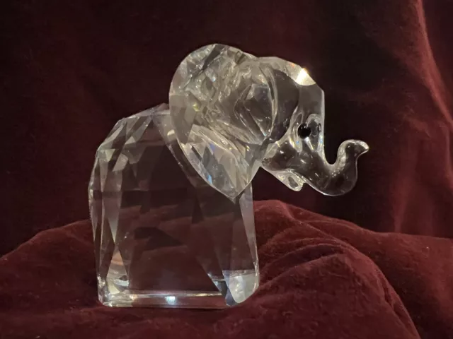 Vintage Swarovski Crystal Figurine Baby Elephant With Metal Tail.