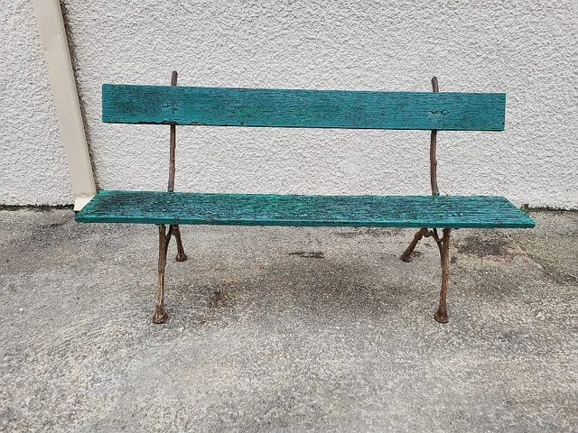 ANCIEN BANC DE Jardin Vert Et Blanc En Fonte Et Bois N°1 EUR 280,00