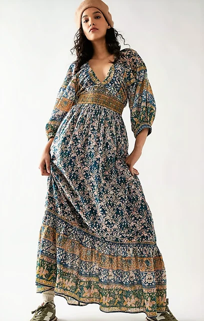 FREE PEOPLE 'GOLDEN Hour' Border Maxi Dress - MEDIUM - Multi Red Combo  RRP158 78.70 - PicClick UK
