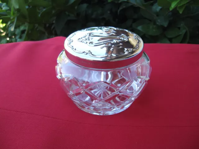 Gorham Antique Art Noveau Cut Crystal/Sterling Lid Footed Powder Jar/Vanity Box