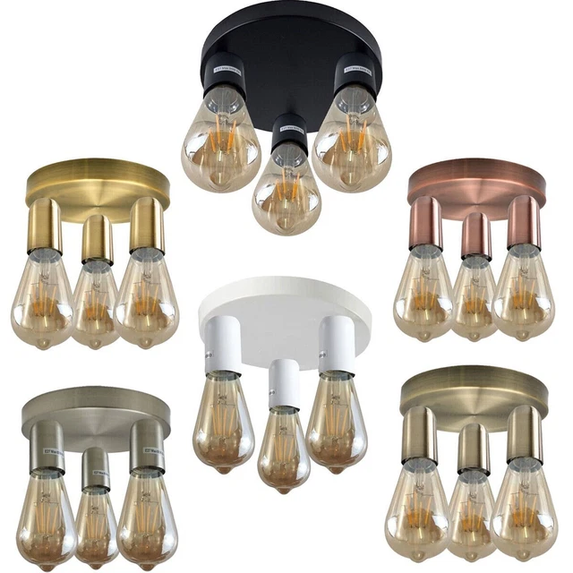 3 Way Ceiling Light Modern Industrial Vintage Style Fittings Metal Flush Mount