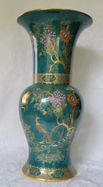 Rare Wilton Ware Art Deco Hand Painted Bird Of Paradise Vase Turquoise &Gold 18"