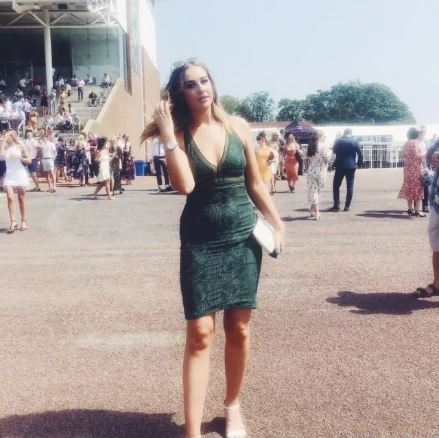 Emerald green plunge lace open back midi dress deals