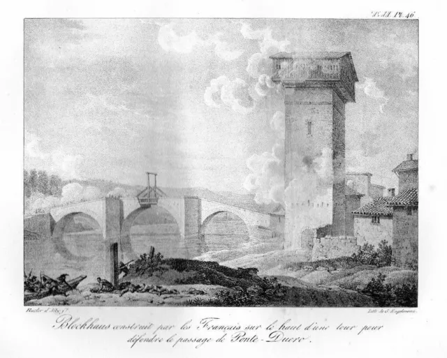 1820 - Duero Bridge Espana Spain Original Lithographie Spanien lithograph litho