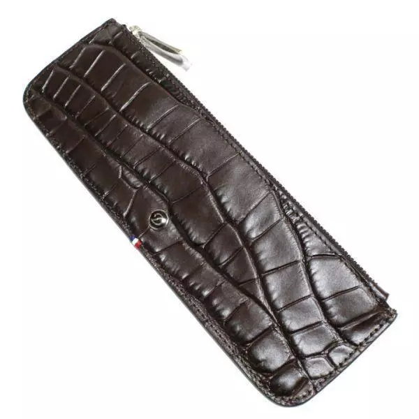 DUPONT S.T.DUPONT 180162 croco embossed leather pen case brown #c62684 ...