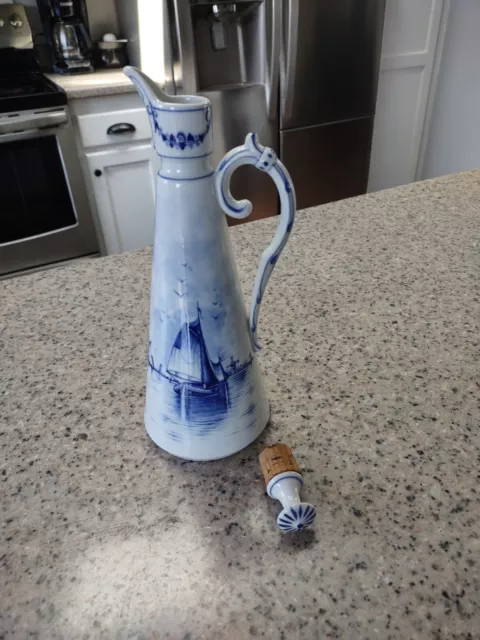 Delft Porcelain Bottle w/ Cork Carafe Ship  Nautical Colorway Ocean-Sea Beauty