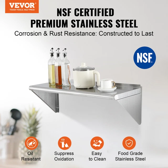 VEVOR 36" x 12" Stainless Steel Wall Mounted Shelf Kitchen Restaurant Shelving 2
