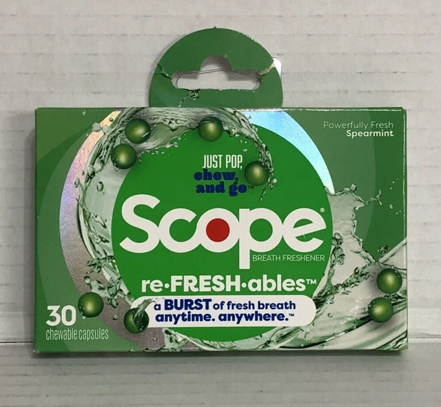 Refrescante respiratorio Scope 30 cápsulas masticables menta lanza oral 01/2024