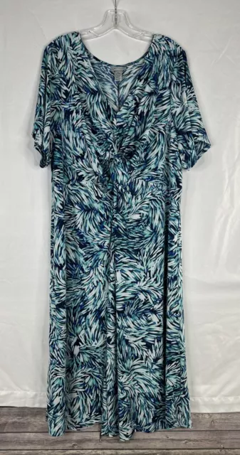 Catherines Shift Midi Dress Womens Plus Size 3X Printed Short Sleeve Stretch