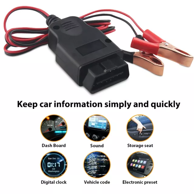 12V OBD2 ECU Memory Saver Emergency Power Supply Cable Car Battery Replace Tool