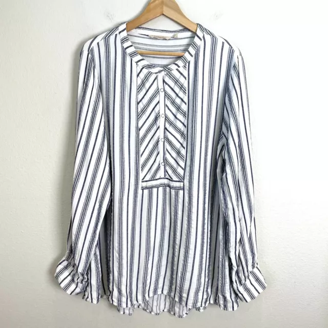 Soft Surroundings Womens Plus 1X Striped Tunic Shirt Long Sleeve Top Snap Button