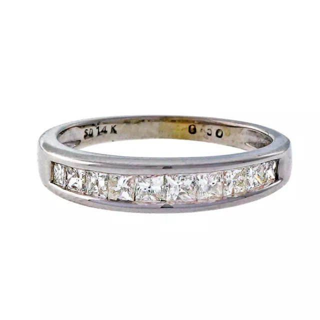 Estate .50ct Princess Cut Diamond 14k White Gold Diamond Wedding Band Ring