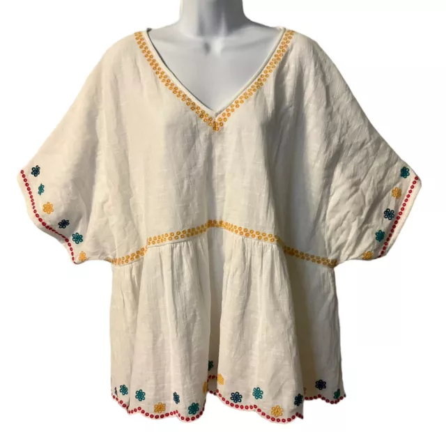 LANE BRYANT Embroidered Floral White Peasant India Gauze Lined Top sz 22 *MINT* LANE BRYANT Embroidered Floral White Peasant India Gauze Lined Top sz 22 *MINT*