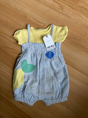 NWT Next Baby Girls dungarees 2 peace summer set lemon yellow age 0-3 months
