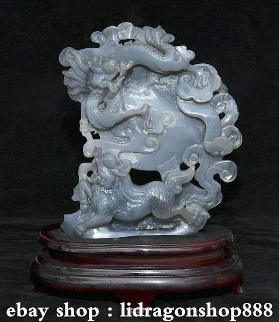Qi Lin/Chi Lin Kylin Une Paire de Statues Feng Shui Chinoises, Décor Prospérité Figurine en Pierre Verte Maison et Bureau Bonne Chance Attirer la Richesse (Grande) Décoration d'intérieur Pièce maîtres