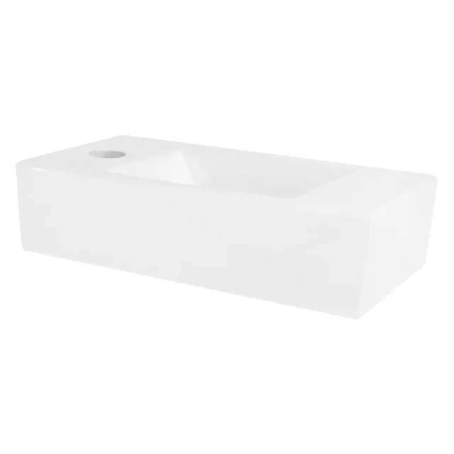 Lavabo rectangular blanco de cerámica con juego de desagüe y hoyo a la izquierda 2