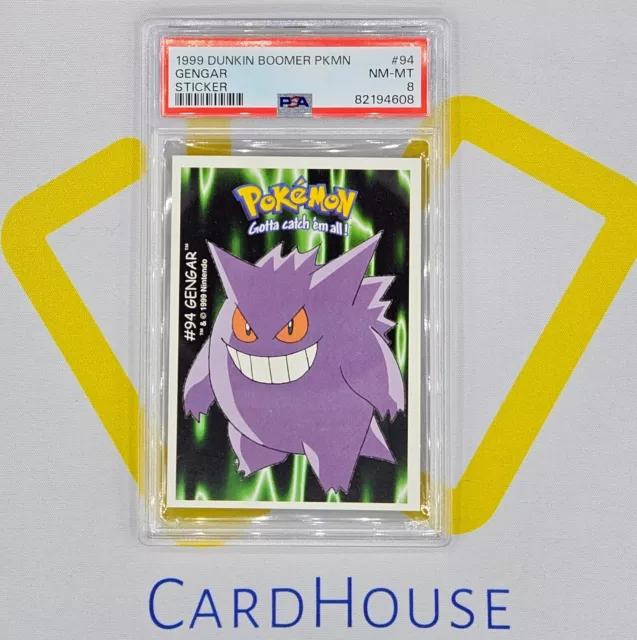 PSA 8 NM MINT Gengar Dunkin Boomer 1st PRINT Vintage Sticker Card Pokemon 1999