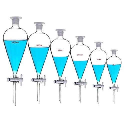 Borosilicate Glass 500ML Separating Funnel Heavy Wall Conical Separatory Funn...