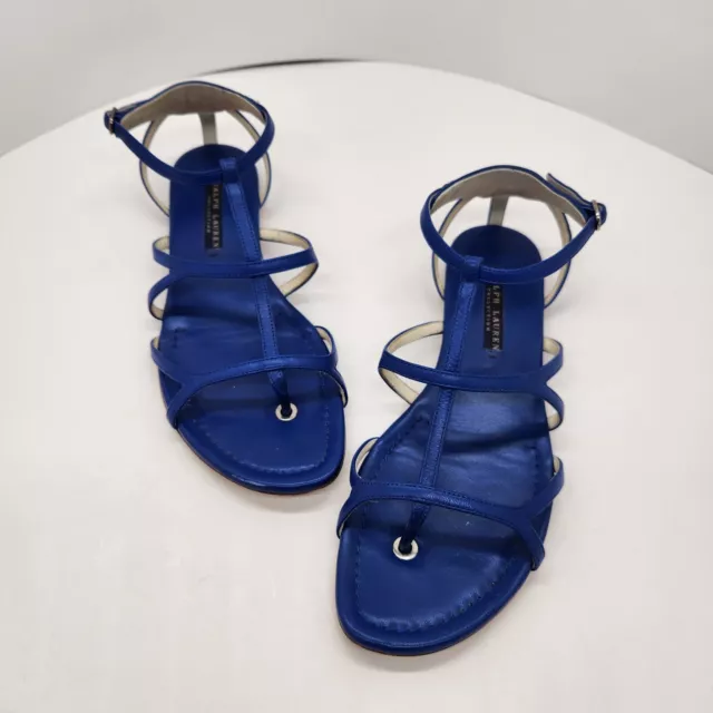 Ralph Lauren Collection sandals 7 7.5 women's royal persian blue leather strappy