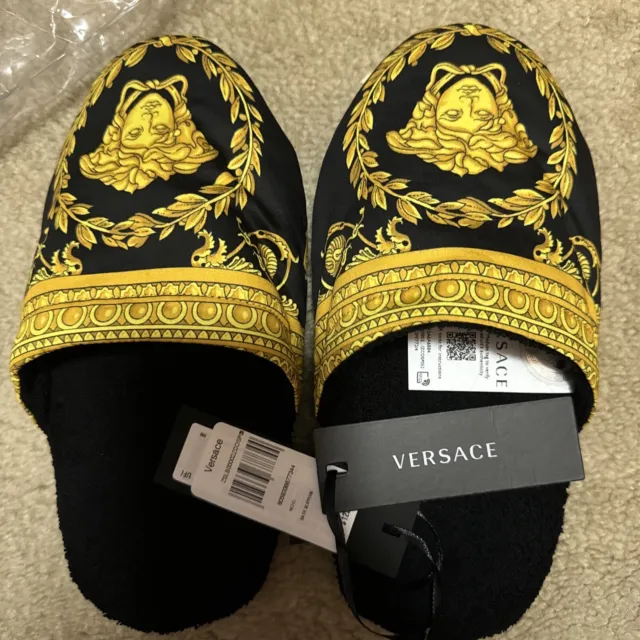 Versace Bathslippers Black Gold Medusa Pattern size S 25cm Unisex Brand New