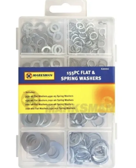 155Pc Flat & Spring Washers Assorted Stainless Steel Diy Rust Resistant Boxed