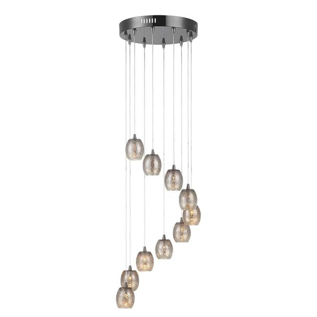 Litecraft Ceiling Pendant Cluster 10 Light With Crackle Shades - Black Chrome