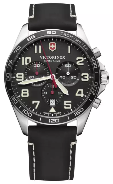 Victorinox Swiss Army Fieldforce Chrono Acier Cuir Date Montre Hommes 241852