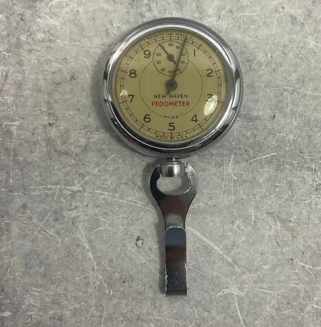 VINTAGE NEW HAVEN Podomètre Étape + Distance Miles Counter Ceinture Pince Fait EUR 77,71