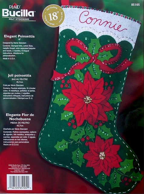 "Kit de medias de fieltro navideño Bucilla "Elegant Poinsettia"~18" (#85105) - Nuevo en paquete