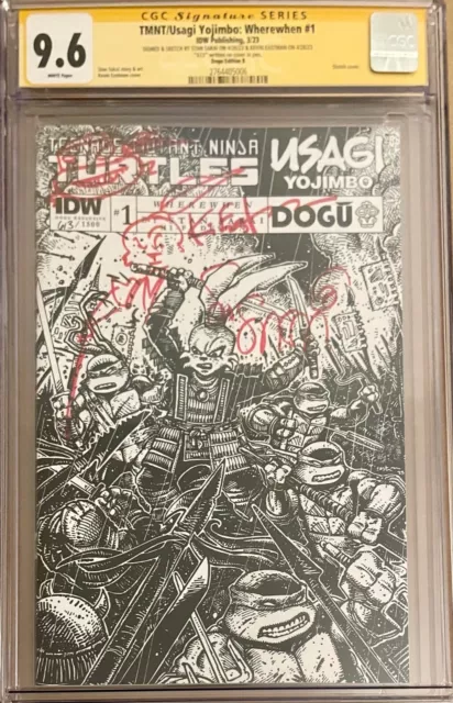 TMNT Usagi Yojimbo #1 WonderCon Variant CGC SS 9.6 SIGNED Eastman Sakai SKETCHES